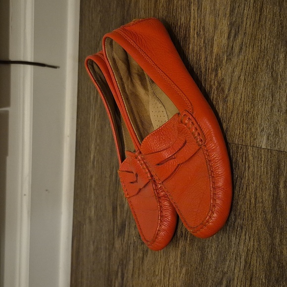 Ralph Lauren Double RL Shoes - Ralph Lauren RLL Bold Red/Orange Camila Driving Loafers Sz 8.5